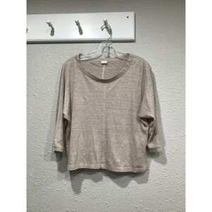 POETRY Linen Striped 3/4 Dolman Sleeve Boxy Top US 6 Lagenlook Boho Minimalist